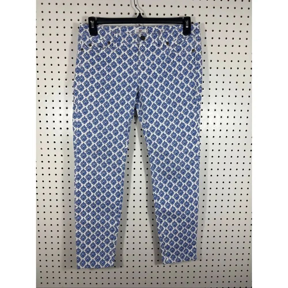 Vineyard Vines Gustavia White Blue Printed Mid Rise Skinny Ankle Jeans Size 4